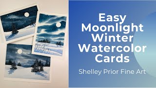 Moonlight Watercolor Cards in Winter easy [upl. by Ynffit312]