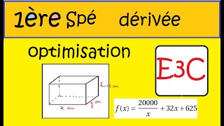 Première Spécialité Maths E3c optimisation et dérivée ex4 sujet 2600 [upl. by Rozalie]