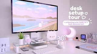 cozy desk setup tour  unboxing cute tech accessories ☁️🌱💗 [upl. by Negah]