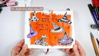 Journal With Me HandMade Stickers for Halloween  Witches Hats Easy Art for Beginners [upl. by Tilla]