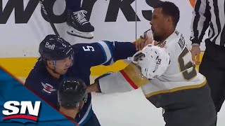 Jets Brenden Dillon And Golden Knights Keegan Kolesar Drop The Gloves After Massive Hit On Lowry [upl. by Jan374]