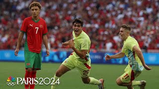 Spain score TWO secondhalf goals to beat Morocco make soccer final  Paris Olympics  NBC Sports [upl. by Elehcor]