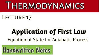 Lecture 17 Equation of state for Adiabatic Process and Free expansion [upl. by Gnaig]