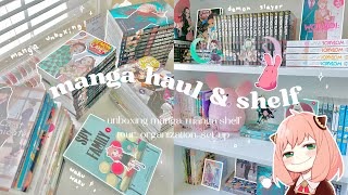 🥜 manga haul  manga shelf tour  unboxing organization demon slayer spy x family [upl. by Ahtelrac]