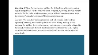 Cash flow statement Building purchased by issuance of treasury stock [upl. by Triny927]