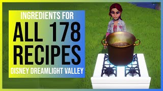 Disney Dreamlight Valley All 178 Recipes  List with all Meals amp Ingredients Update 12 [upl. by Ultima631]