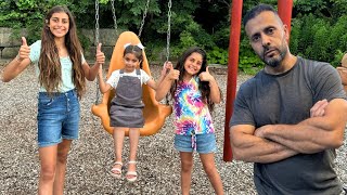 Teaching my Daughters Deema and Sally to Play and share rides at the playground Fair Play for Kids [upl. by Akira]