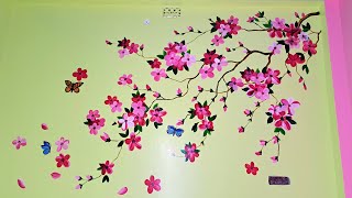 Wall Tree Painting Idea  Wall Flower Tree Painting Design  Drawing And Art Work [upl. by Ramedlav869]