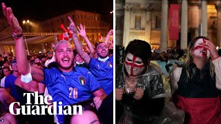 Euro 2020 final Italy and England fans react to final penalty kick [upl. by Narret]