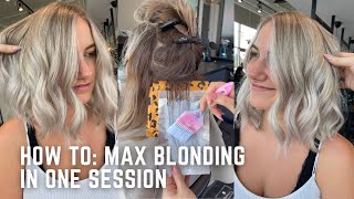 Max blonding in one appointment Brunette to Blonde transformation with formulas tutorial [upl. by Fenn]