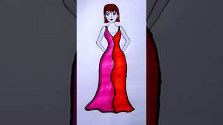 How to draw a girl with beautiful dress  Easy girl dress coloring girl drawing art shorts [upl. by Ubald]