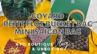 GOYARD MINI SAIGON amp PETIT FLOT BUCKET BAG UNBOXING 고야드 👜 가방 미니 사이공  언박싱 버킷백  미니 파우치 착용샷 뉴욕 매장 [upl. by Ileek778]