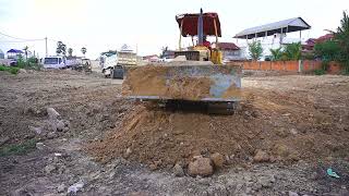 Updated Project  Power bulldozer Pushing New Project Landfill with Dump Trucks [upl. by Glaudia]