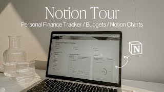 Notion Tour  Personal Finance Tracker budget Notion charts expenses debt aesthetic template [upl. by Yclehc]