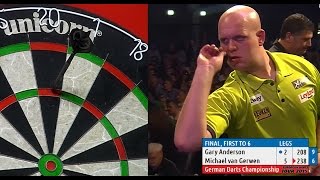 INCREDIBLE DARTS Michael van Gerwen v Gary Anderson 2015 German Darts Championship HD [upl. by Ingrim576]