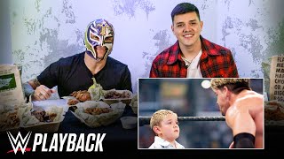 Rey Mysterio and Dominik react to infamous SummerSlam 2005 Ladder Match WWE Playback [upl. by Alarick]