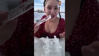 Ice Snacks 🍟🍟 ice cold snow frozen winter mermaid satisfying icefun icequeen [upl. by Elynad]