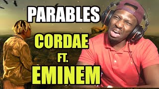 OMG THIS IS BRAIN OVERLOAD CORDAE  PARABLES REMIX FT EMINEM  Reaction Eminem Cordae [upl. by Nirad612]