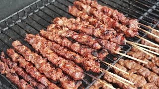 How to make Sach Ko Jakak Cambodian Beef Sticks Kabobs ដំបងសាច់គោនៅកម្ពុជា [upl. by Bride]