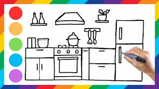 Kitchen Drawing Painting Coloring For Kids and Toddlers Easy Draw 32 [upl. by Venice]