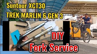 DIY Fork Service  Suntour XCT30 Coil Fork Trek Marlin 6 Gen 3 [upl. by Llekcor]