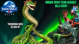 ISLA EVENT Unique Rush Assault Entire Playthrough WIN DNA for DRACO LUX Jurassic World Alive [upl. by Kcirdef]