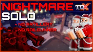 SOLO NIGHTMARE CHRISTMAS Triumph WITHOUT ARTILLERY and RAILGUNNER  Tower Defense X  Roblox [upl. by Lelia]