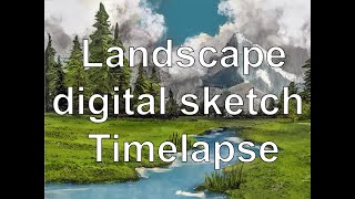 Timelapse  Painting a landscape with ProCreate and Photoshop in a BobRoss Style in less then 1 hour [upl. by Erdnaet]