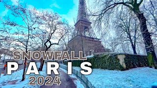 Paris France  Paris Winter Walk 4K  Paris Snow 2024 [upl. by Dorman]