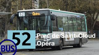 Bus RATP Ligne 52 Parc de SaintCloud  Opéra [upl. by Lotsyrk]