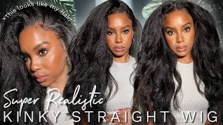 REALISTIC HAIRLINE DETAILED KINKY STRAIGHT WIG INSTALL  JULIA HAIR  ALWAYSAMEERA [upl. by Roseanna]