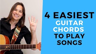 4 EASIEST Absolute Beginner Guitar Chords To Play REAL Songs [upl. by Annirac]