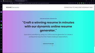 CODING RAJA TECHNOLOGIES INTERNSHIP TASK1 RESUMEBUILDER [upl. by Rodina675]