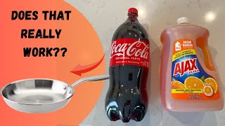 Mix liquid detergent with Coca Cola  Burnt Pan Cleaning hack [upl. by Ahsaya]