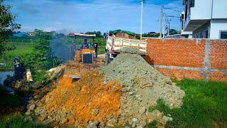 Start New Project Filling Land on Deep Area by Bulldozer amp 5Ton Truck Pushing Soil Into Water [upl. by Corina]