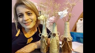 DIY garrafa com sisal e pintura Ateliê Nilda Araujo artesanato [upl. by Adnert]