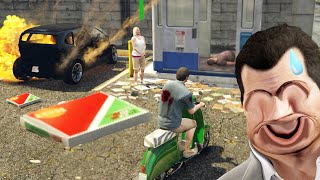 Michael delivers pizza—the last pizza people will ever eat！In traffic at a speed of 99999 GTA5 [upl. by Kcirad870]