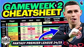 FPL GW2 CHEATSHEET  Fantasy Premier League 2425 [upl. by Nairdad]