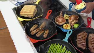 Le Creuset Enameled Cast Iron 1025quot Round Grill Pan on QVC [upl. by Kegan993]