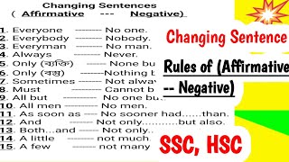 Changing Sentence quotRules of Affirmative to Negativequot SSC HSC [upl. by Anirtep]