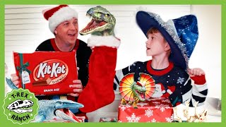 Dinosaur Christmas Opening Dinosaur Presents from Santa amp Jurassic World Surprise Toys TRex Ranch [upl. by Hachman]