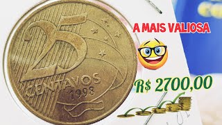 Moeda 25 centavos ano 1998 é a mais valiosa de todas valores atualizados [upl. by Arytas]