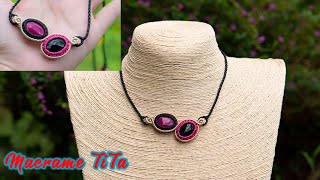 Macrame necklace  How to make boho macrame necklace tutorial  micro macrame necklace [upl. by Eemaj700]