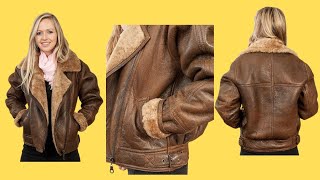 Womens Brown B3 WW2 Ginger Sheepskin Leather Jacket [upl. by Jonina]