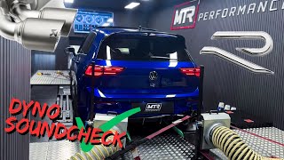 VW Golf MK8 R 20TSI Akrapovič Soundcheck  Dyno Run amp Exhaust Sound [upl. by Nauqan952]