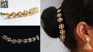 Pearls hair accessory  quick easy hair accessories Diy hair brooch Malinicreation [upl. by Naleag]