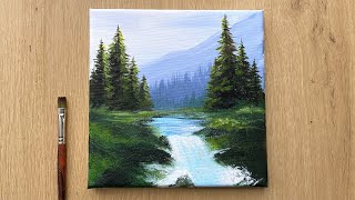 Acrylic Painting for Beginners  Forest Trees Mountain Landscape Painting [upl. by Gayelord]