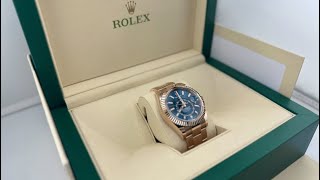 ROLEX SKYDWELLER 18CT EVEROSE GOLD JANUARY 2024  UNWORN 42MM BLUEGREEN DIAL BEAT THE WAIT [upl. by Gove]