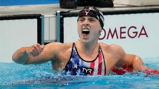 Katie Ledecky wins gold in 1500m freestyle with new Olympic record [upl. by Enalahs]