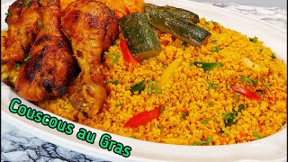 Couscous au Gras amp Poulet braisé  Jollof couscous amp baked chicken [upl. by Adnohser]